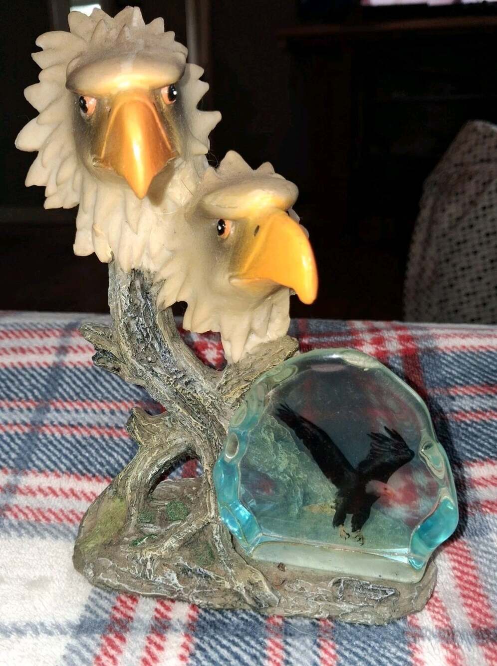Double Bust American Bald Eagle Resin Statue Patriotic Decor